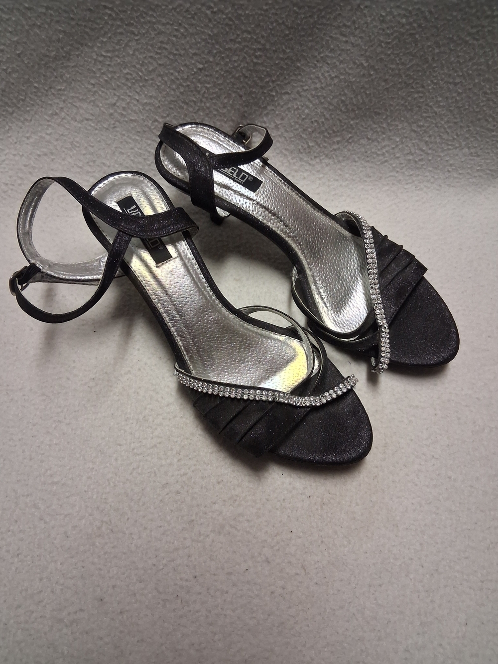 Vangelo Women's Black Rhinestone Ankle-Strap Heels - Picture 1 of 3